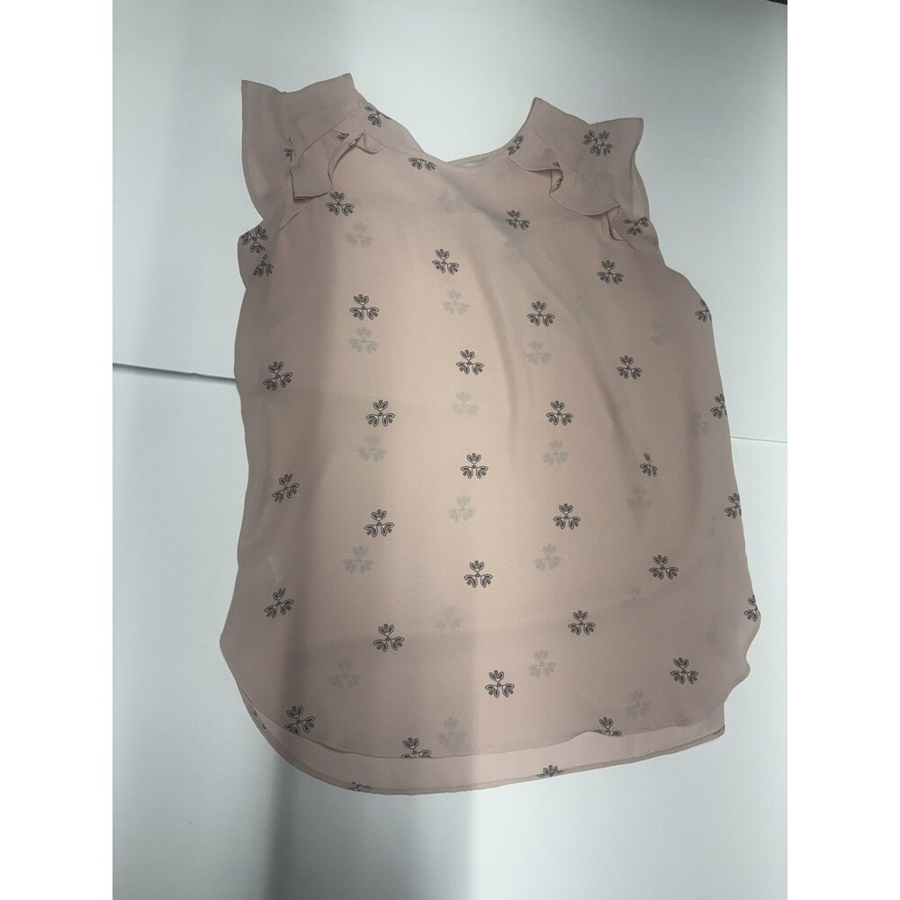 LOFT Outlet Women's Small Tank Top Pink Floral Sleeveless Blouse Pleated Neck